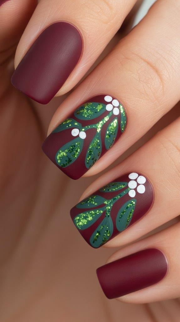 25 Festive Mistletoe Nail Designs for Christmas